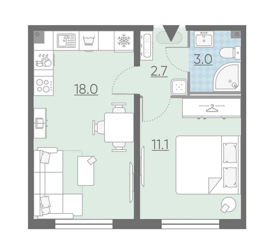 Однокомнатная квартира в : площадь 34.8 м2 , этаж: 1 – купить в Санкт-Петербурге